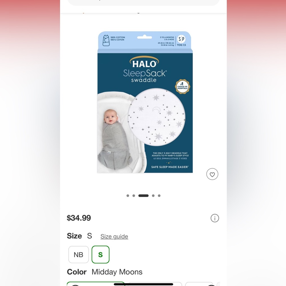 Halo sleep sack swaddle size S (3-6 mo.) used twice